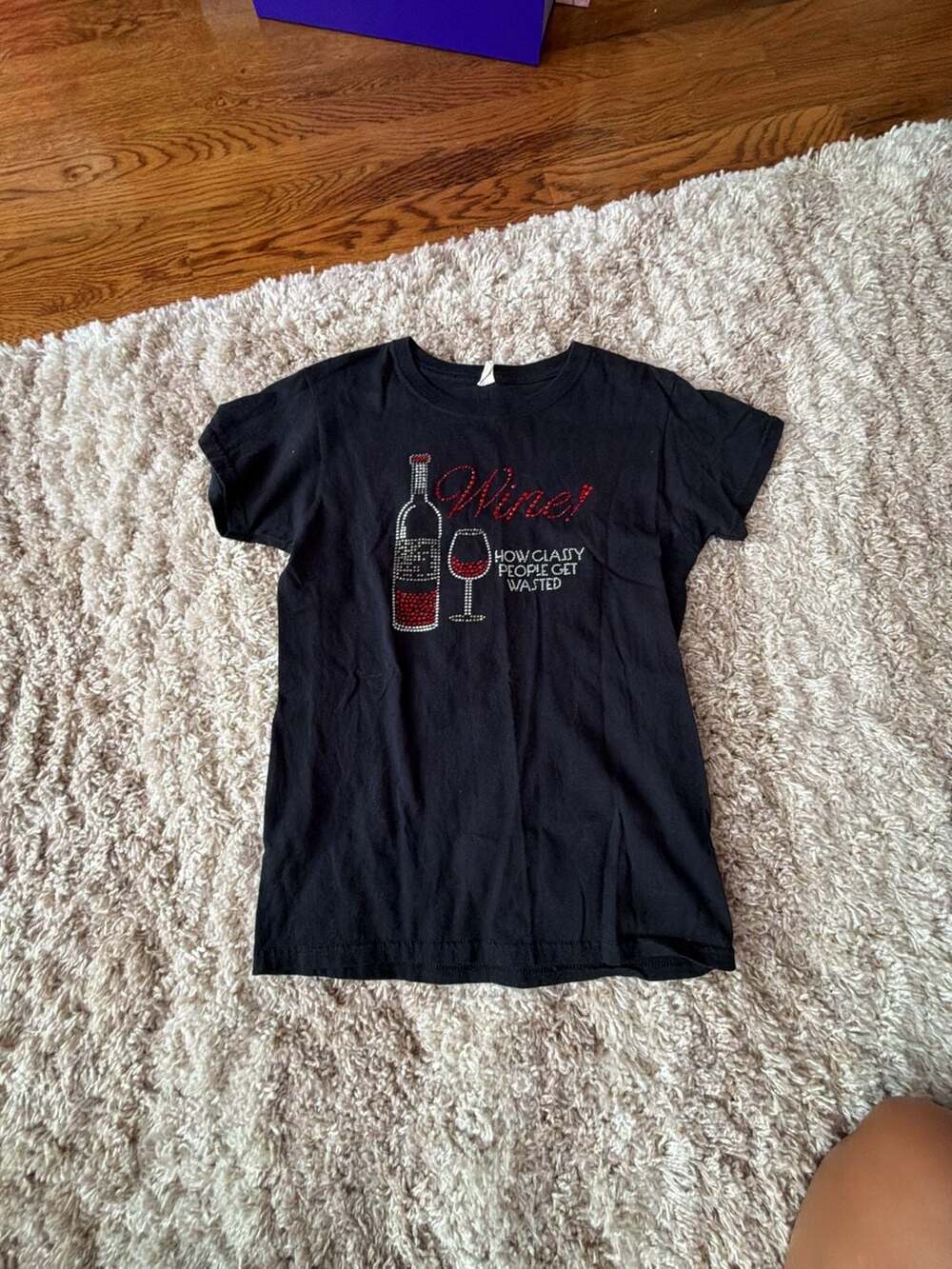 Anvil Black Bedazzled 'Wine! How Classy People Get Wasted' Graphic T-Shirt